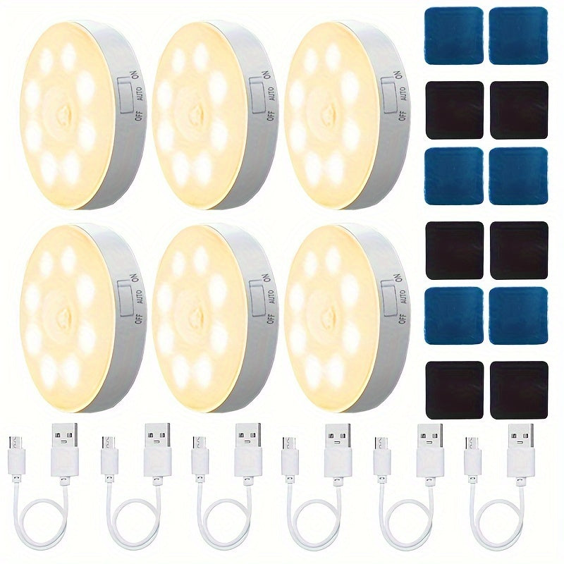 Conjunto de 6 Luces Inteligentes con Sensor de Movimiento AMill - Recargables por USB, Modos de Iluminación Doble (Constante y Por Inducción), Luz Suave Sin Deslumbramiento con Sensor de Fuente Luminosa, Diseño Moderno para Escaleras, Dormitorio, Guarder