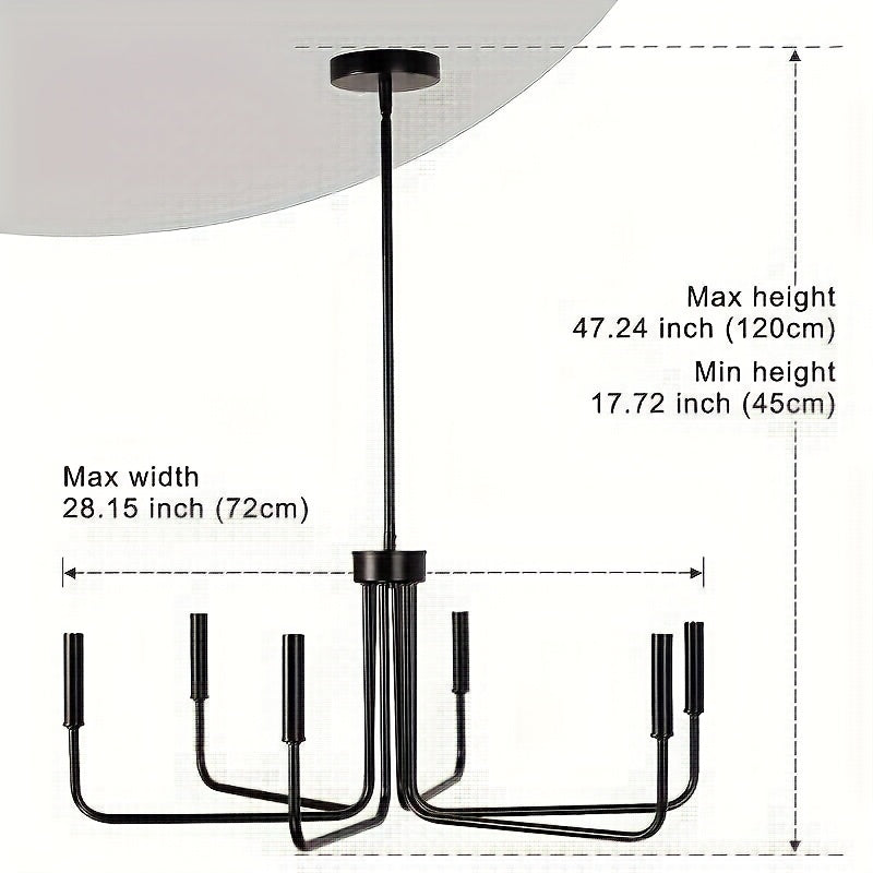 Lámpara de Techo Metálica Negra de 6 Luces Estilo Industrial Americano Sencillo y Renovado, Adecuada para Sala de Estar, Comedor, Dormitorio, Isla de Cocina, Luz Colgante Decorativa, Instalación Fácil, Estilo Versátil, Compatible con Cabeza de Lámpara E1