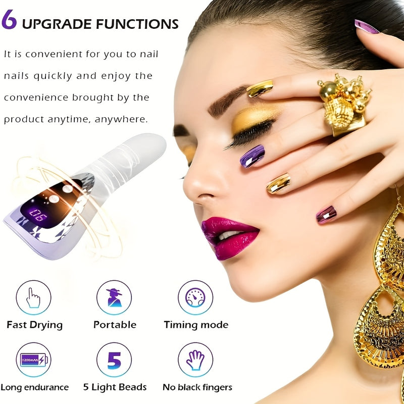 Lámpara de curado de uñas LED profesional - Secador de uñas portátil mini con batería de litio recargable, carga USB, diseño de plástico libre de formaldehído para manicura y pedicura, herramienta de arte de uñas