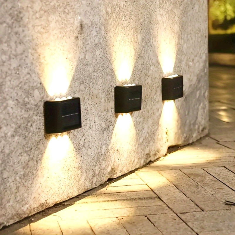 4 luces solares para pared GANXIN con 6 LED, sensor de movimiento inteligente, luz cálida y fría, ideal para decoración exterior, jardín, bodas y camping, iluminación exterior | Luces modernas para pared | Luces solares