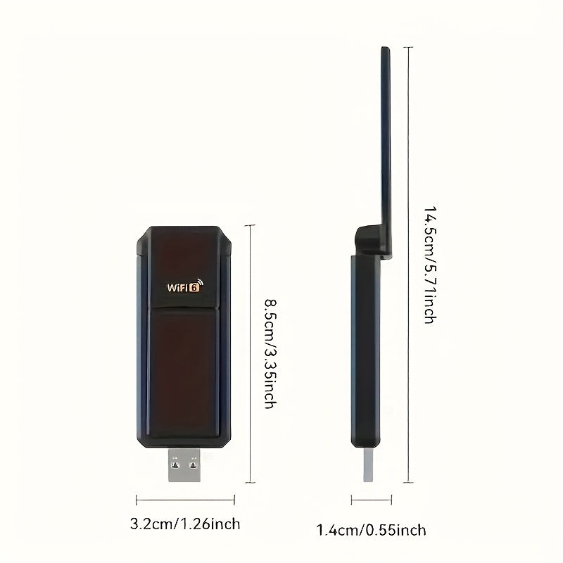 Adaptador sin varillas WiFi 6 USB 3.0 de 1800Mbps, Compatible con PC y Portátil, Adaptador USB WiFi 802.11ax con Tecnología Super USB 3.0 y Seguridad WPA3, Antena Dual de Alta Ganancia 5Dbi, Banda Dual 5.8G/2.4G, Receptor/Transmisor WiFi, Solo Compatible