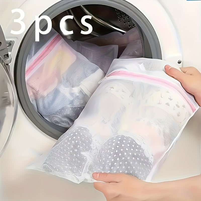 Juego de 3 bolsas para lavandería, bolsa de malla gruesa, bolsa protectora para lavado, bolsa de poliéster con cierre, ideal para ropa, viajes, camisas, brasieres, calcetines, medias, ropa interior, protección en lavadora