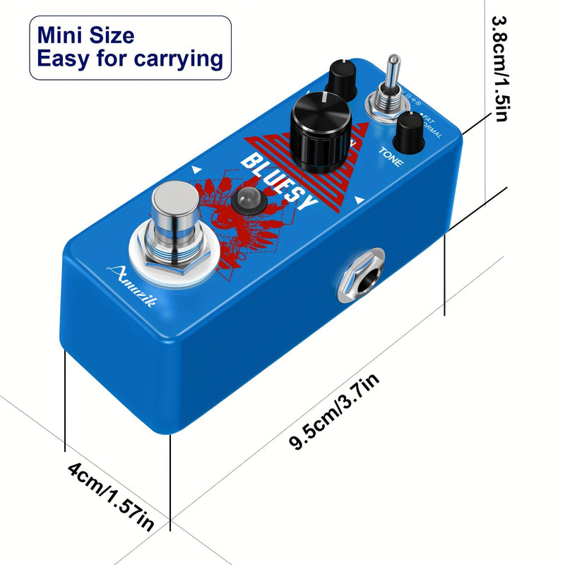 Amuzik Blues Driver Pedal de Guitarra - Efecto Overdrive Vintage con Potenciómetro, Volumen y Tonos, True Bypass, Alimentación USB, Compacto para Guitarra Eléctrica y Bajo - Diseño Gráfico Audaz, Construcción Robusta para Uso en Vivo y Estudio, Rendimien