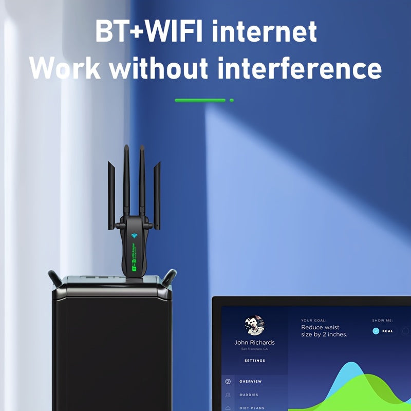 Adaptador sin varillas USB VSZAPOWER de Doble Banda 1300Mbps - Wireless 5.3 & Wi-Fi 6.8, Internet de Alta Velocidad Simultánea, Sin Necesidad de Controladores Plug & Play, Funcionamiento sin Interferencias para PC Portátil y Escritorio, Adaptador Wifi pa