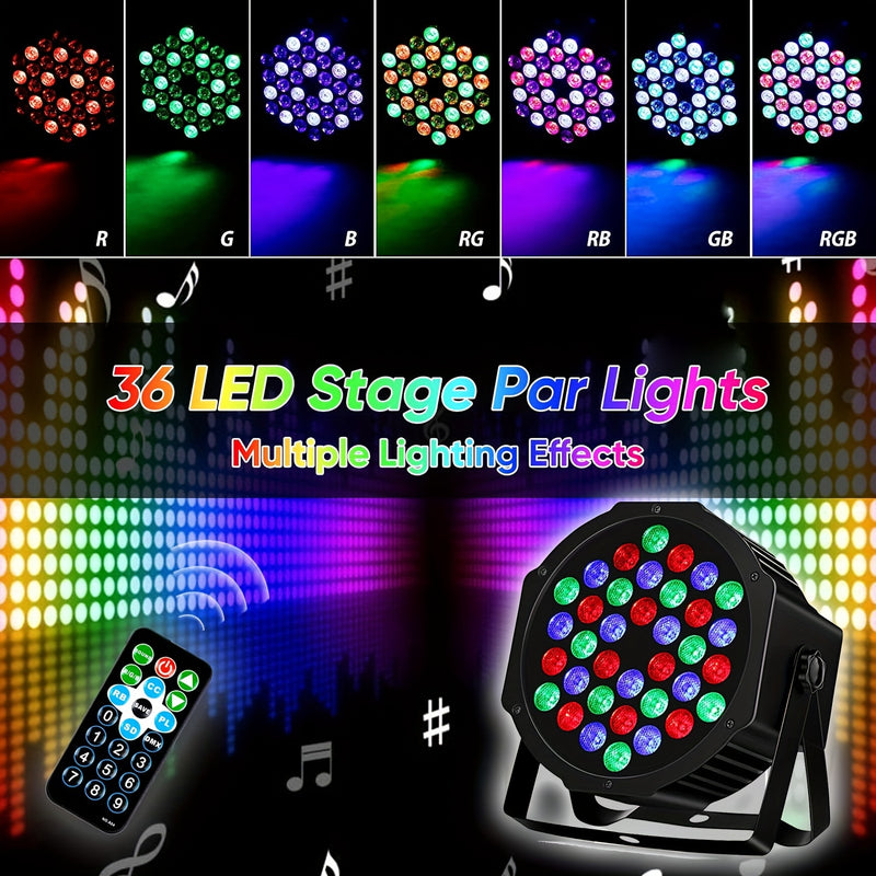 Luz escénica LED RGB YIIXUYO con 36 LED, control remoto y DMX, activación por sonido, modo automático, para bodas, cumpleaños, Navidad, shows musicales y fiestas, luz par LED brillante con cambio de color y efecto estroboscópico