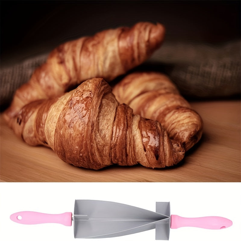 Cortador de croissants ajustable con mango rosa - Rodillo de masa de plástico antiadherente para hornear fácil - Diseño multifuncional, de alta resistencia, universal y que ahorra espacio