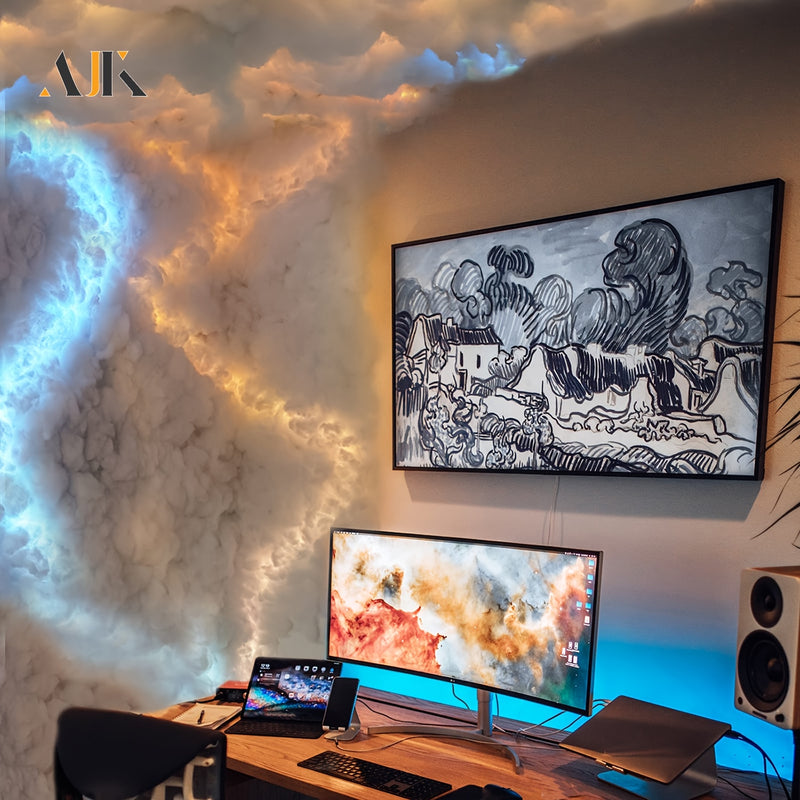 AJK 32FT Nube de luz en la nube, luz LED de nube de trueno 3D, luz de nube de colores de atmósfera nocturna, luz de nube creativa DIY para sala de juegos, garaje, club, luz de fiesta dj, hoteles, cafeterías
