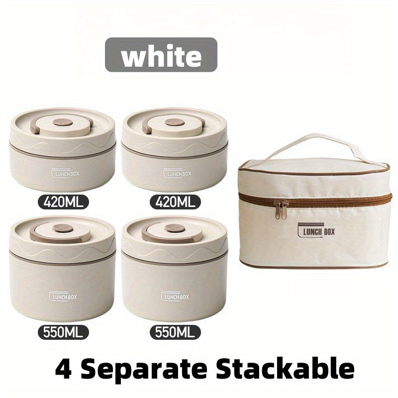 1 Juego de Tupper y Bolsa de Almuerzo - Disponible en Múltiples Colores - 4 Capas de Tupper de Acero Inoxidable + 1 Bolsa Aislada, Tupper Aislado Sellado, Adecuado para Escuela, Oficina, Camping al Aire Libre y Uso en Casa, Seguro para Microondas