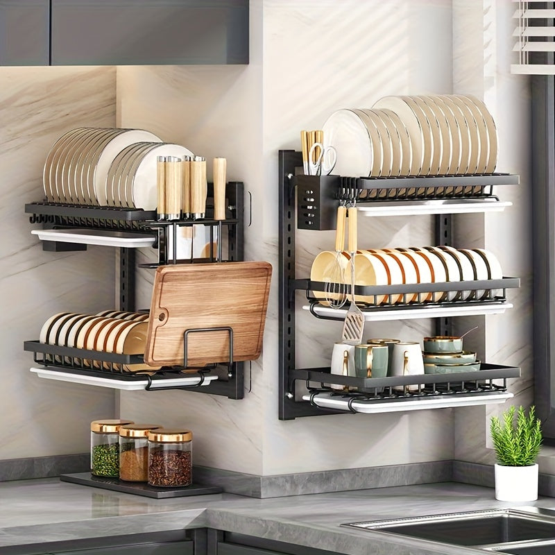 1 pieza, soporte de almacenamiento de cocina de pared de metal de alta resistencia sin perforación con jaula para palillos, soporte de tablero de cuchillos y ganchos - Ideal para almacenar cubiertos, condimentos, tazas y más, organizadores y almacenamien
