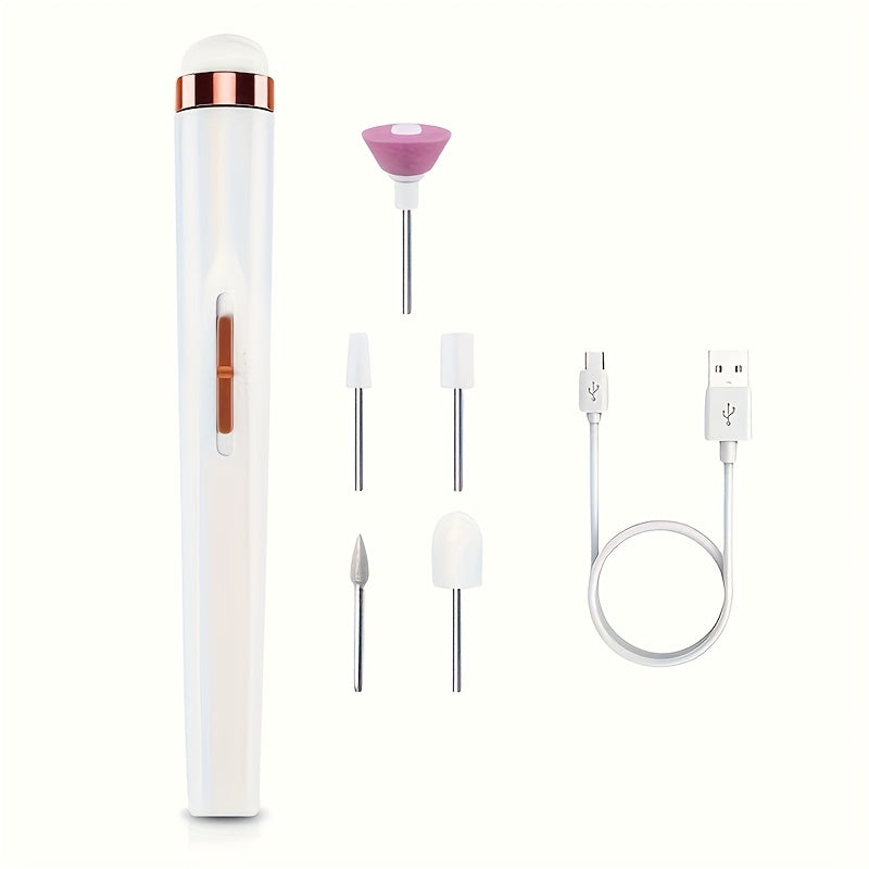 Lima de Uñas Portátil, Taladro Eléctrico para Uñas con 5 Puntas Adhesivas y Velocidad Ajustable para Manicura y Herramientas de Cuidado del Kit de Uñas con Luz LED y Carga USB