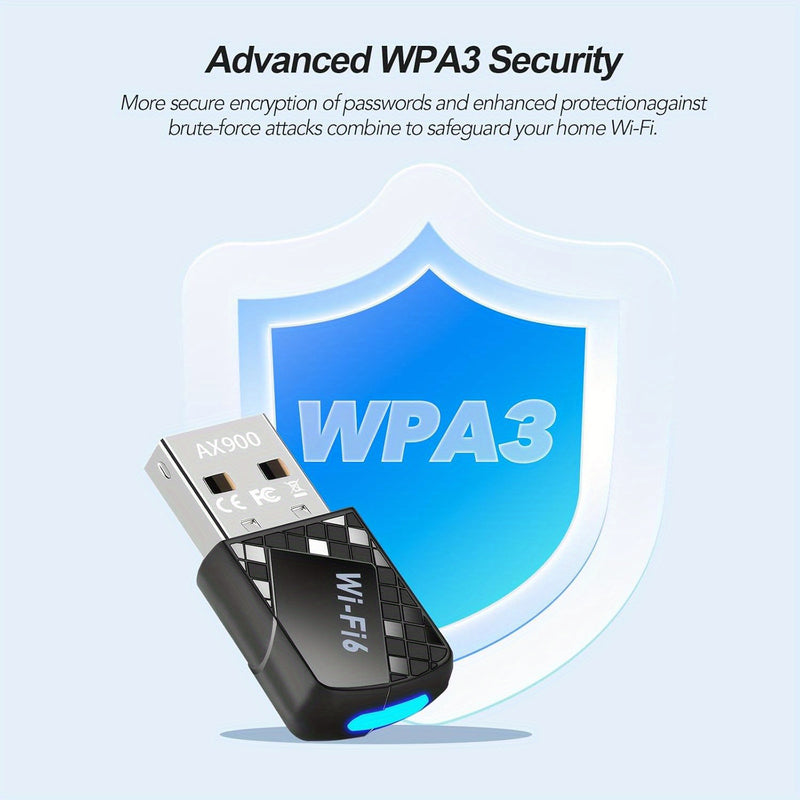 Conector de red inalámbrico AX900Mbps USB WiFi 6 con 5,4 - 2 en 1 transmisor de red inalámbrica de doble banda para PC, portátil y escritorio - Soporte WPA3, compatible con Windows 11/10/7, doble banda 2,4G/5G, no necesita batería, modo de alimentación U