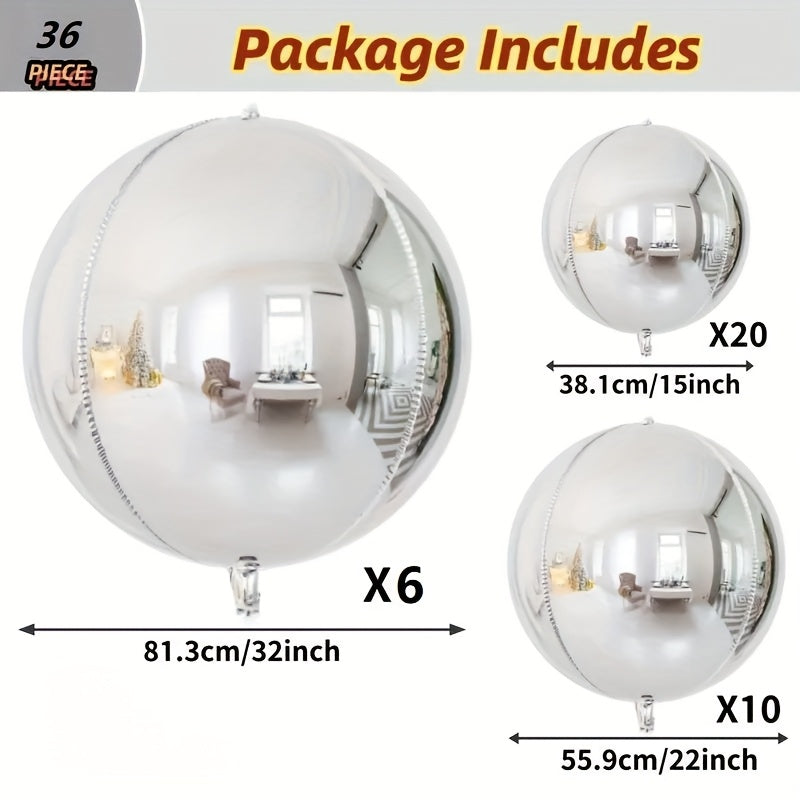 36 piezas de globos de aluminio 4D - Decoración de banquetes con efecto de flash plateado de cielo estrellado tridimensional, globos flotantes superduraderos reflectantes de 360°, artefacto de decoración de escena de boda y cumpleaños, conjunto de pelícu