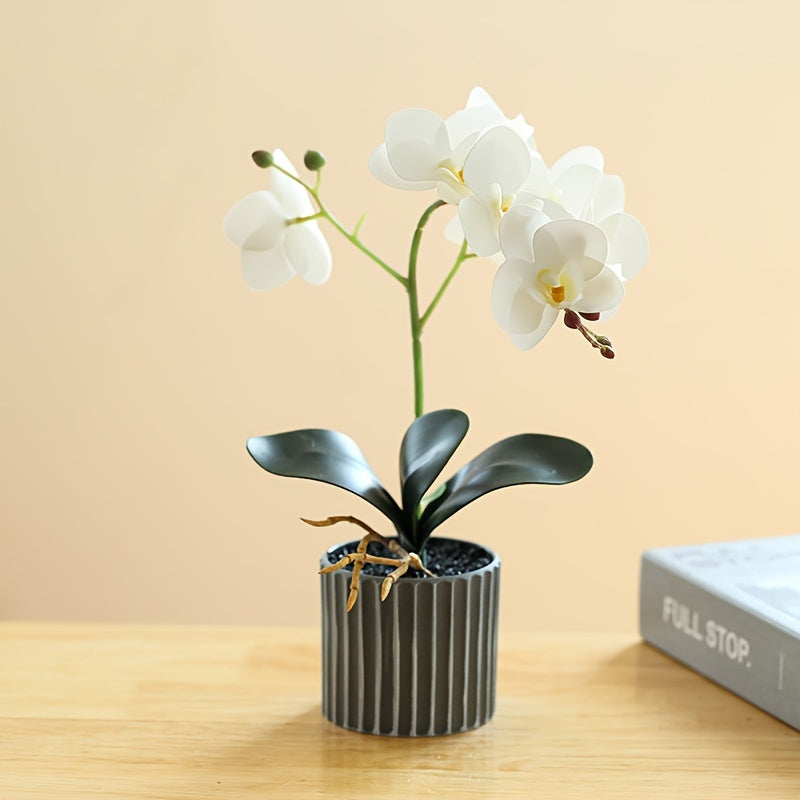 Bonsái Elegante de Orquídea Phalaenopsis de 8 Flores - Planta Artificial Realista en Maceta para Decoración del Hogar, Incluye Maceta