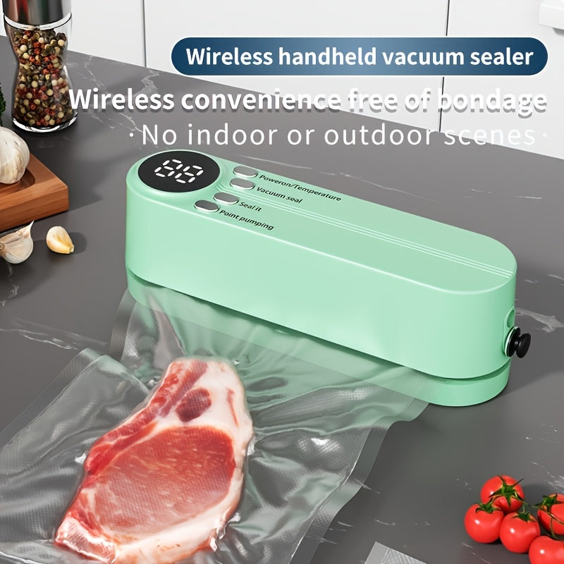 MOMMED Sellador de Vacío Inalámbrico Portátil - Recargable por USB, Conservador de Alimentos Multifuncional con Sellado de Bolsas de Snacks y Succión Externa, Diseño Compacto para Cocina y Picnics al Aire Libre