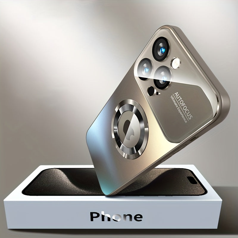 Nueva funda de carga inalámbrica magnética mate de titanio de desierto de lujo, compatible con for iphone 16, 15, 14, 13, 12, 11 Pro Max, 16Pro, con ventana de cámara de acrílico y protector de lente de vidrio, protector de impacto suave de TPU y cubiert