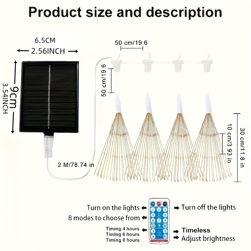 Juego de 4 luces colgantes solares con efecto de fuegos artificiales
