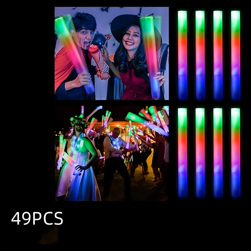 Conjunto de varillas fluorescentes de espuma con 3 modos de luz LED, 49 piezas, 34 cm/13.4 pulgadas, para fiestas en la oscuridad, bodas, cumpleaños, conciertos y Navidad/Halloween