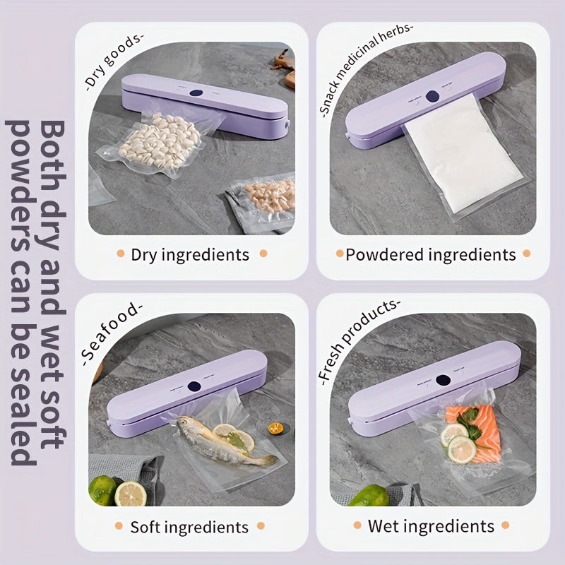Máquina de sellado al vacío inalámbrica portátil, recargable por USB con batería de alta capacidad de 1500mAh, bomba de alta potencia para cerrar la frescura, ideal para alimentos, snacks, carne, frutas, verduras, diseño de ahorro de espacio, tensión de