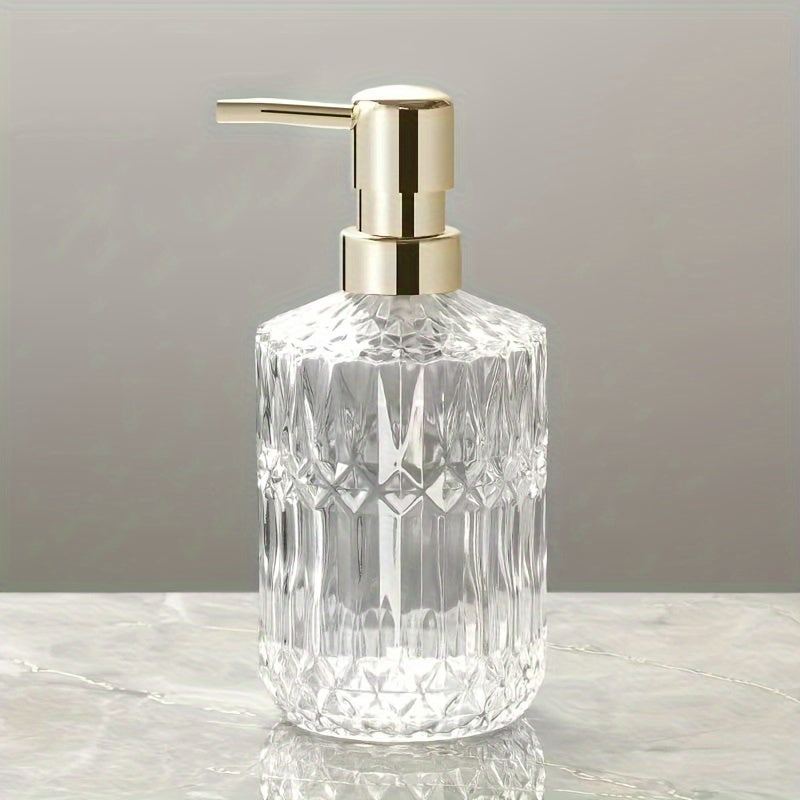 Botella dispensadora de vidrio, bomba para jabón líquido con textura 3D, base independiente, decoración para baño, ideal para shampoo, acondicionador, productos de baño y suministros para el hogar y cocina, 1 unidad