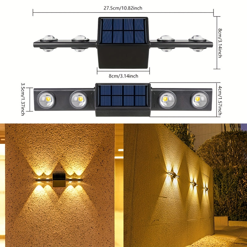Lámpara de pared LED con energía solar y base desmontable - Iluminación exterior para jardín, terraza y patio, clasificada IP44, batería de níquel, montaje semi-inclinado, diseño de plástico negro, luz de decoración para jardín | Diseño de lámpara de par