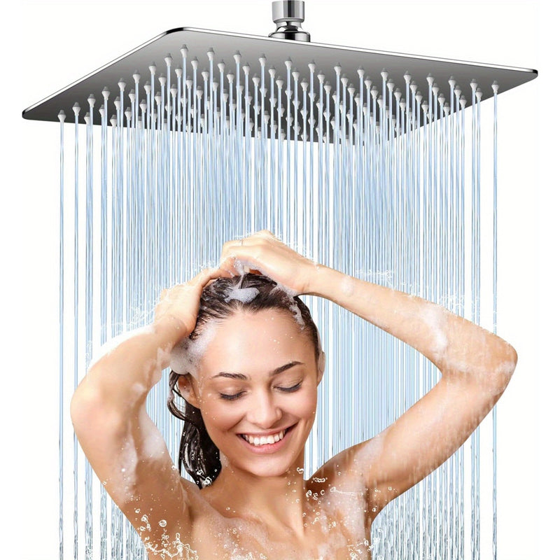 1pc Ducha de Lluvia Cuadrada 20.32x30.48 cm - Acero Inoxidable Cromado Pulido con Chorros de Silicona para Distribución Uniforme del Agua, Montaje en Pared, Sin Necesidad de Electricidad, Fácil Instalación para Baños Modernos