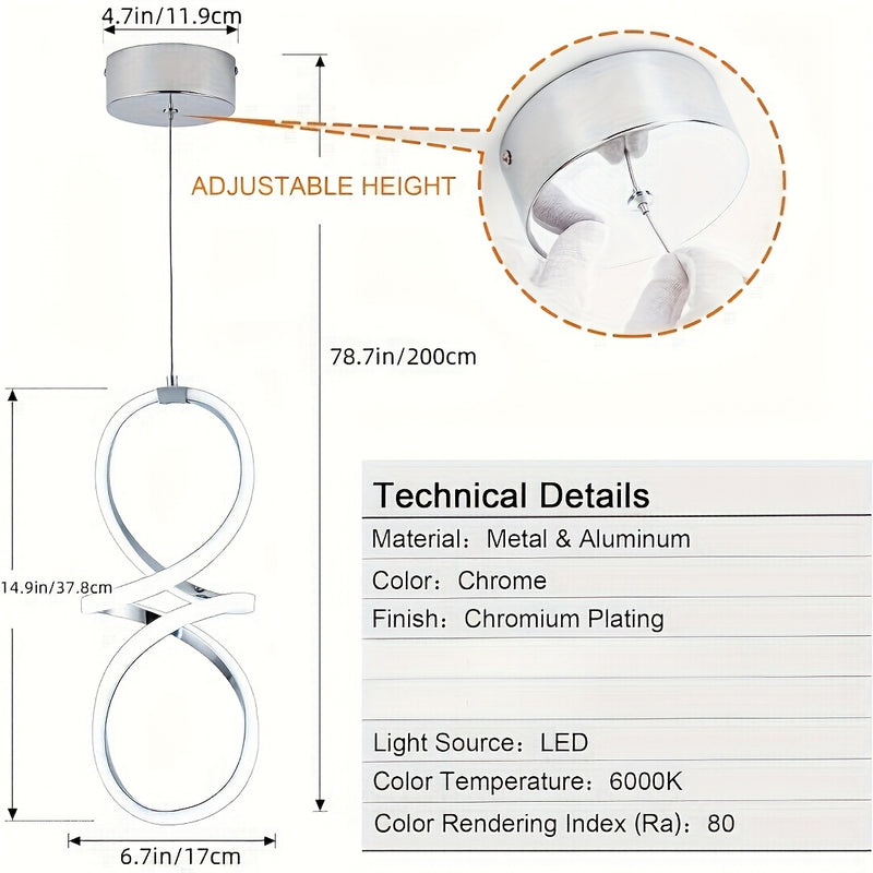 Lámpara colgante LED moderna, adecuada para islas de cocina, juego de 1 pieza, lámpara colgante cromada, altura ajustable, luz colgante semienterrada ahorradora de energía, con control por botón, pantalla de lámpara cercana al techo no removible de alumi