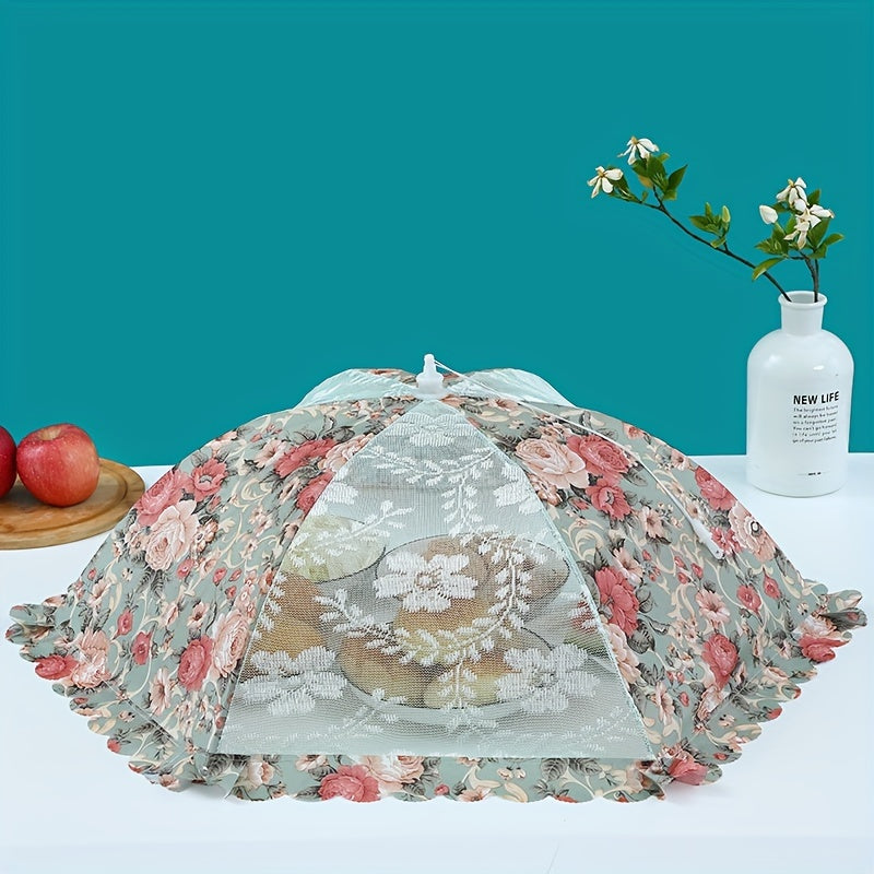Cubierta de comida plegable con diseño floral, gran capacidad, redonda y rectangular, tejido no alimenticio con detalle de hilo metálico, perfecto para comer al aire libre y pícnic, mantel de pícnic | Decoración de mesa elegante | Detalle de hilo metálic