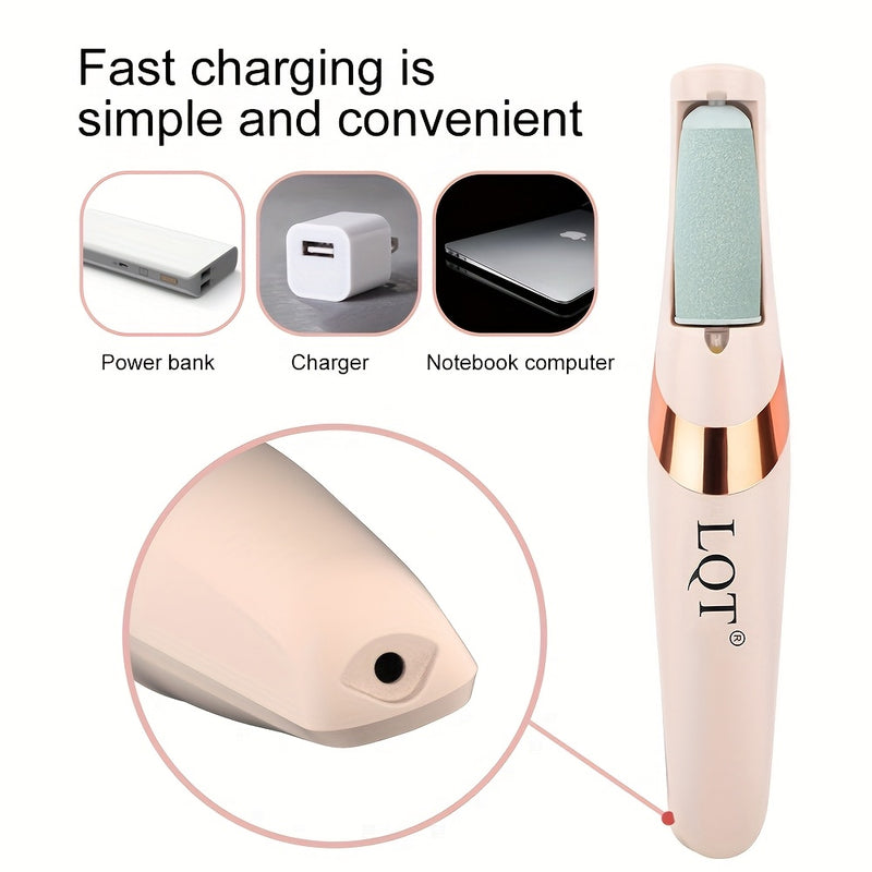 Removedor de Pies Eléctrico Recargable USB LQT - Exfoliador Portátil Inalámbrico con Batería de 300mAh, Herramienta Sin Aroma para el Cuidado de los Pies sin Dolor para Uso en Casa, Rosa Brillante/Blanco, Diseño Elegante, Acabado Suave, Para Aficionados