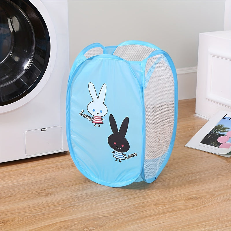 1 pieza de cesta de lavandería plegable de dibujos animados, cesto de nailon informal con asas, bolsa de almacenamiento de juguetes plegable, organizador rectangular para lavadero