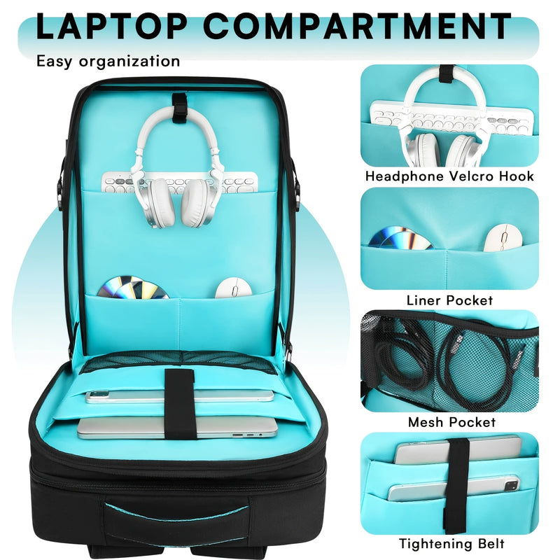 Mochila para controlador DJ AUROTIER, compatible con DDJ-FLX4/200/400/REV1 - Compartimento resistente para laptop, almacenamiento acolchado ajustable para cables/micrófonos, bolsillos de malla reforzados y cierres con candado, mochila de viaje ligera con