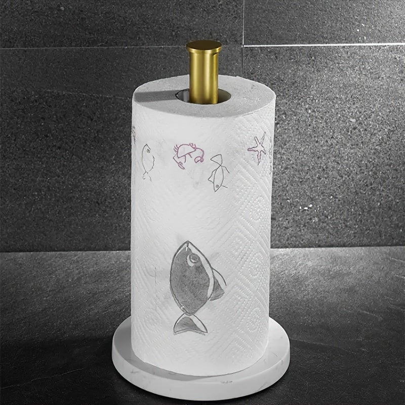 Soporte de toalla de papel de acero inoxidable SUS304 con base de mármol - Soporte de mostrador para rollos estándar o jumbo, impermeable y resistente a la corrosión, accesorio de mostrador de cocina | Accesorio de cocina moderno | Loza de cocina duradera