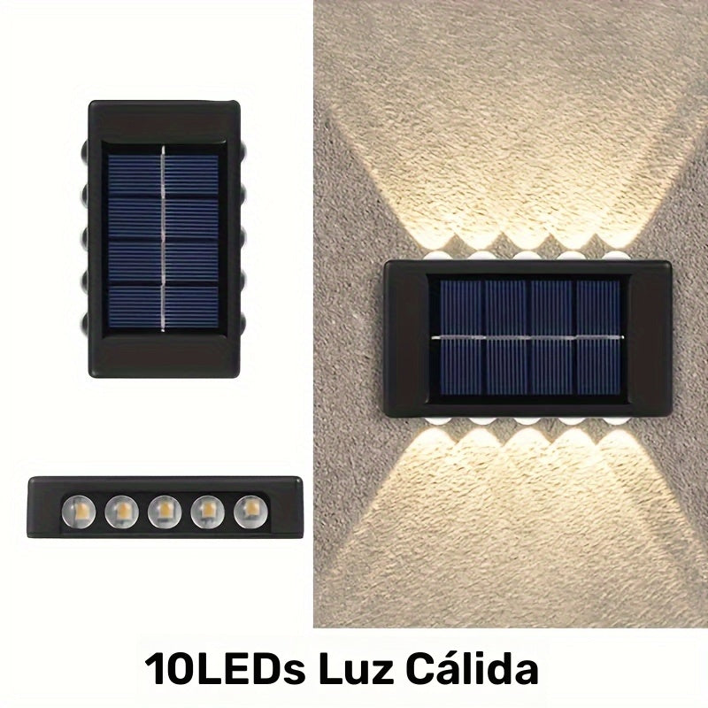 10 luces LED solares, 4 o 6 piezas con iluminación superior e inferior, material acrílico ABS, ideal para jardín, césped y patio, decoración de pared