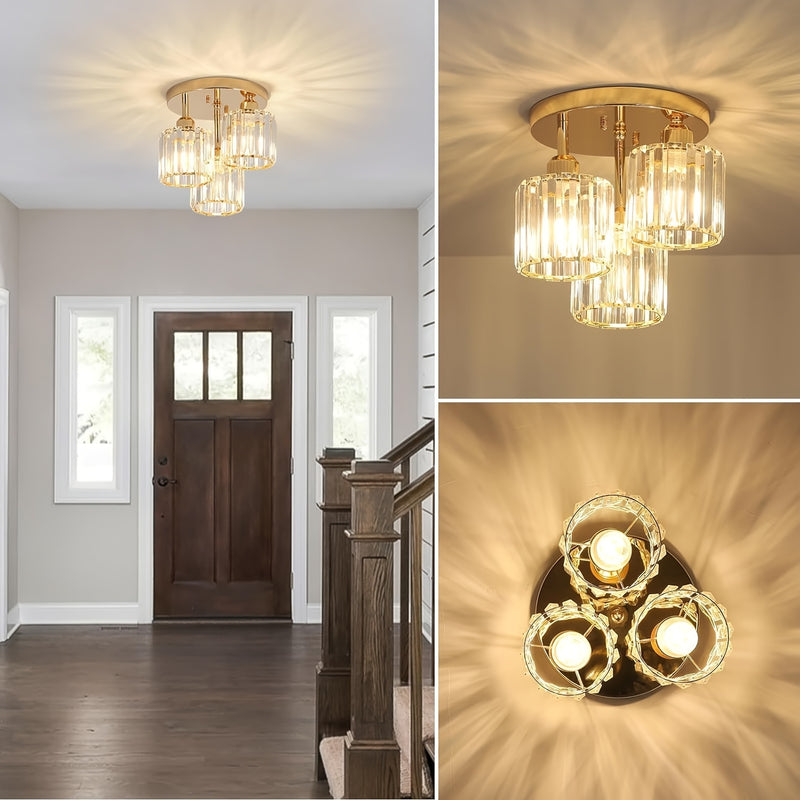 1 pza. Moderno candelabro de cristal de 3 luces con pantalla de cristal, base E27, 110V-240V, montaje semi empotrado, luz colgante ajustable para sala de estar, dormitorio, cocina, pasillo, baño, accesorio de iluminación.
