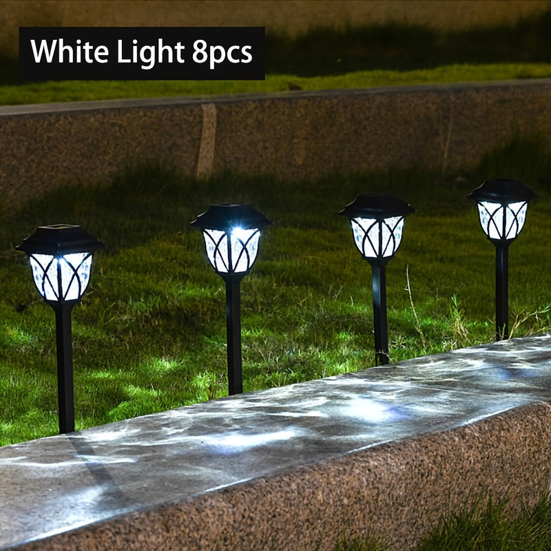 Luces de jardín solares al aire libre, paquete de 8, iluminación de sendero LED, alimentada por energía solar, material PP, color único, batería solar, sin componentes electrónicos, tensión de funcionamiento ≤36V