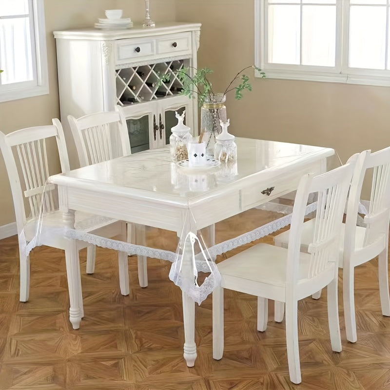Manteles de mesa de PEVA desechables y transparentes, delgados, sin arrugas, fáciles de limpiar y perfectos para mesas de comedor, fiestas, acampadas, cenas al aire libre y decoración de cocina en casa.