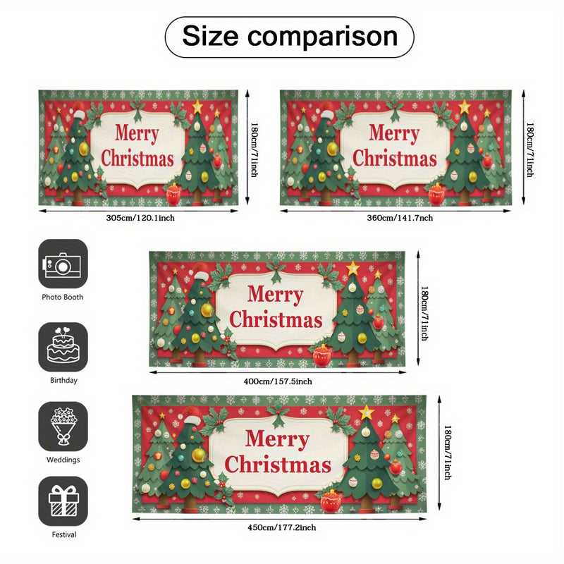 2D Banner de Puerta, 1 Pieza, Banner de Puerta Navideño Festivo - Diseño de Alce Rojo y Verde con Copos de Nieve, Texto "Feliz Navidad", Poliéster, Ideal para Decoraciones Navideñas, Jardín al Aire Libre y Fondos de Fiestas, Decoraciones Navideñas