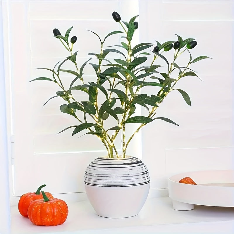 Luz Nocturna Elegante Rama de Olivo, 1 ud Elegante Rama de Olivo LED Luz Nocturna - Lámpara Decorativa Moderna con Batería y Follaje Artificial Verde para Mejora de Ambiente - Perfecta para Festividades, Bodas, Fiestas, Gabinetes, Mesas de Comedor, Cafés