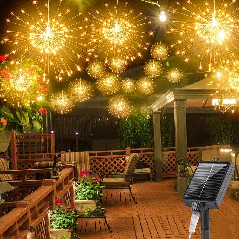 Pack de 4 Luces Solares Colgantes con 8 Modos Parpadeantes - Luces de Hadas a Energía Solar, Encendido/Apagado Automático, IP65 Alta Calidad para Jardín, Patio, Fiestas, Día de la Independencia, Chimenea - Decoración sin Cableado, Diseño Estelar, Ilumina
