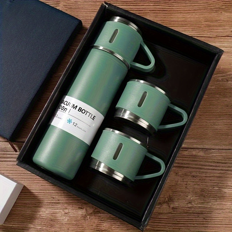 1 juego de tazas de vacío de acero inoxidable 304 para negocios, con 3 tapas, regalo portátil para exteriores.