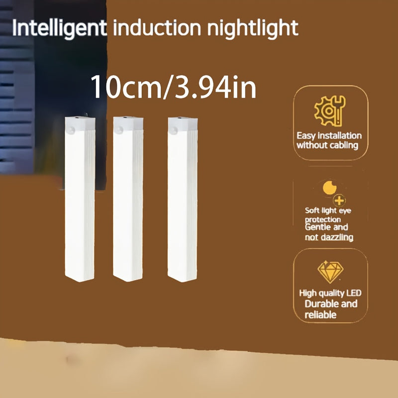 3 luces LED para gabinetes recargables con sensor de movimiento, batería de iones de litio, USB recargable, luces adhesivas con botón de encendido, para pasillo, cocina, escaleras, pared, luces de color sólido, luces nocturnas para el hogar