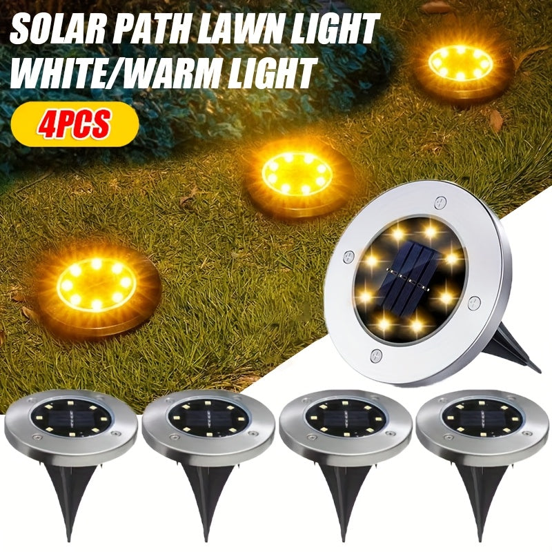 4 piezas de luces solares LiHangStar para senderos - Luces solares para exteriores, escaleras y césped con luz cálida/blanca, batería recargable, sensor de movimiento, montaje semienterrado para patio, caminos, escaleras - Plástico duradero, luces solare