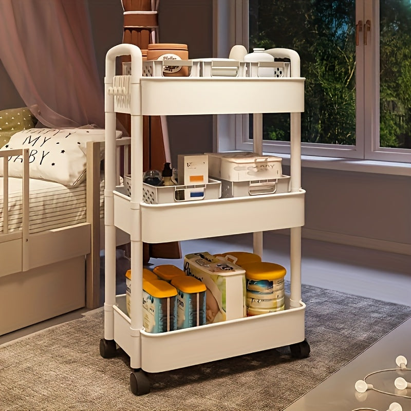 Carro de Almacenamiento Rodante de Tres Niveles - Organizador Multiusos Blanco y , Adecuado para Cocina, Baño, Dormitorio - Diseño en Plástico Grueso, Estantería Móvil Ahorradora de Espacio, Carrito de Cocina