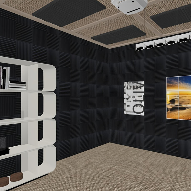 102 piezas, 12" x 12" x 1" Espuma de aislamiento acústico negro nano adhesivo para grabación y cine en casa - Mejora la calidad del sonido, reduce los ecos, perfecto para sistemas de sonido modernos, espuma de aislamiento acústico.