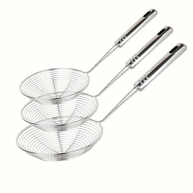 3 Piezas de Espumadera de Acero Inoxidable con Mango, Cuchara Ranurada Multiusos para Freír y Cocinar, Filtro de Aceite para Air Fryer, Accesorio para Fríjidor