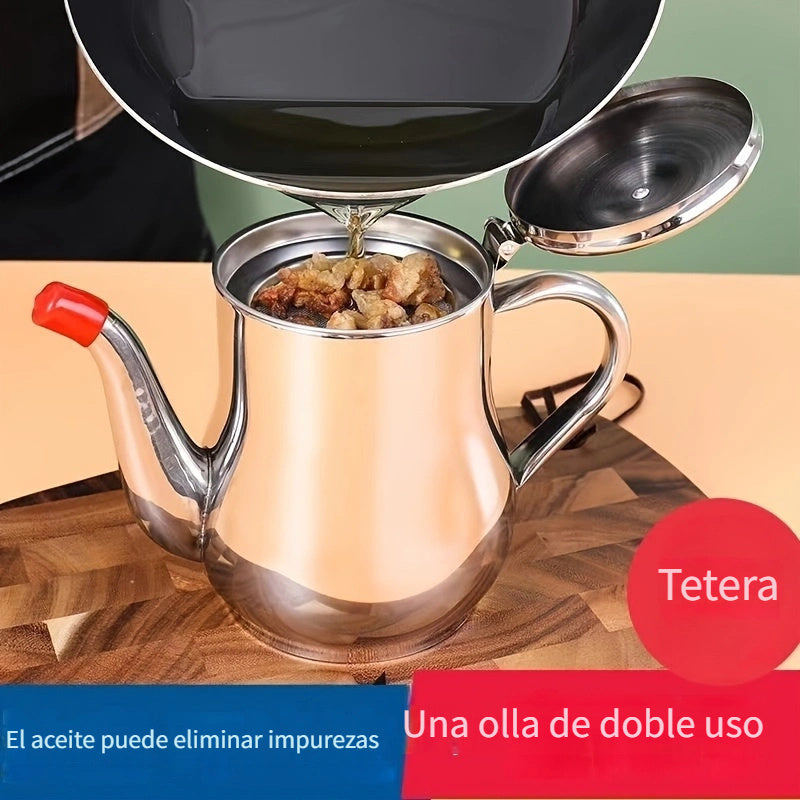 Tetera de acero inoxidable con filtro removible, botella multifuncional para aceite, forma ovalada, libre de BPA, lavable a máquina, 1 unidad