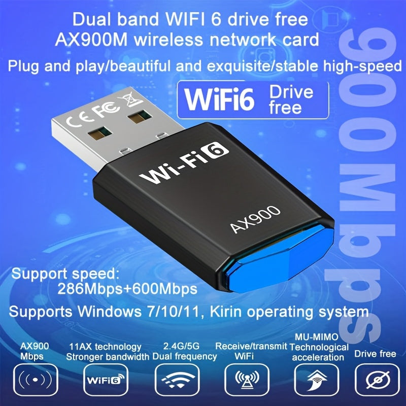 Conector AX900 WiFi 6 - Recepción de WiFi dual banda 2,4G y 5G USB, 802.11ax 900 Mbps, adaptador inalámbrico para Mac y PC, escritorio y portátil, adaptador de WiFi USB | Adaptador de WiFi dual banda | Tecnología 802.11ax