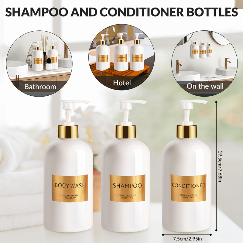 Juego de 3 dispensadores recargables para champú y acondicionador GAONLY, botellas con bomba plástica de 16.9 oz, independientes, sin necesidad de electricidad, accesorio ideal para baño y regalo de Navidad