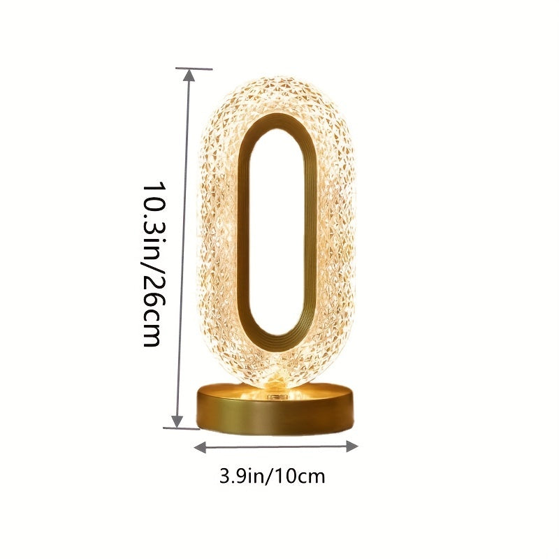 1 lujosa lámpara de mesa ovalada de cristal, lámpara de carga USB para oficina, lámpara de mesa decorativa de luz nocturna para sala de estar, adecuada para dormitorio, sala de estar, decoración de fiestas y cenas, lámpara creativa