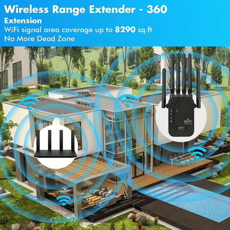 Momotor-WIFI Extensor - Amplificador de Señal WiFi 2.4GHz con 6 Antenas, Compatible con WIFI6-300Mbps y Puerto Ethernet - Adaptador sin varillas de Largo Alcance para Uso Doméstico