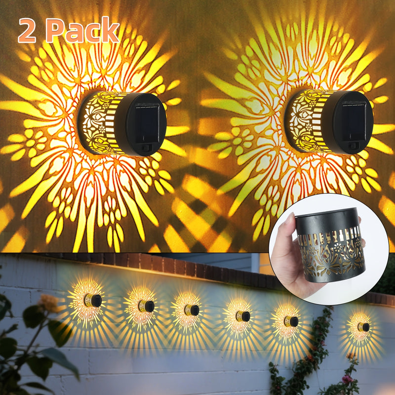 2 luces solares para paredes - Diseño floral metálico IP65 con función automática de crepúsculo a amanecer, batería, montaje semienterrado para exteriores de la casa, puerta principal y iluminación de senderos de jardín, luces solares para exteriores, il